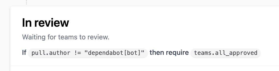 Code review rule to skip pull request review if authored by Dependabot